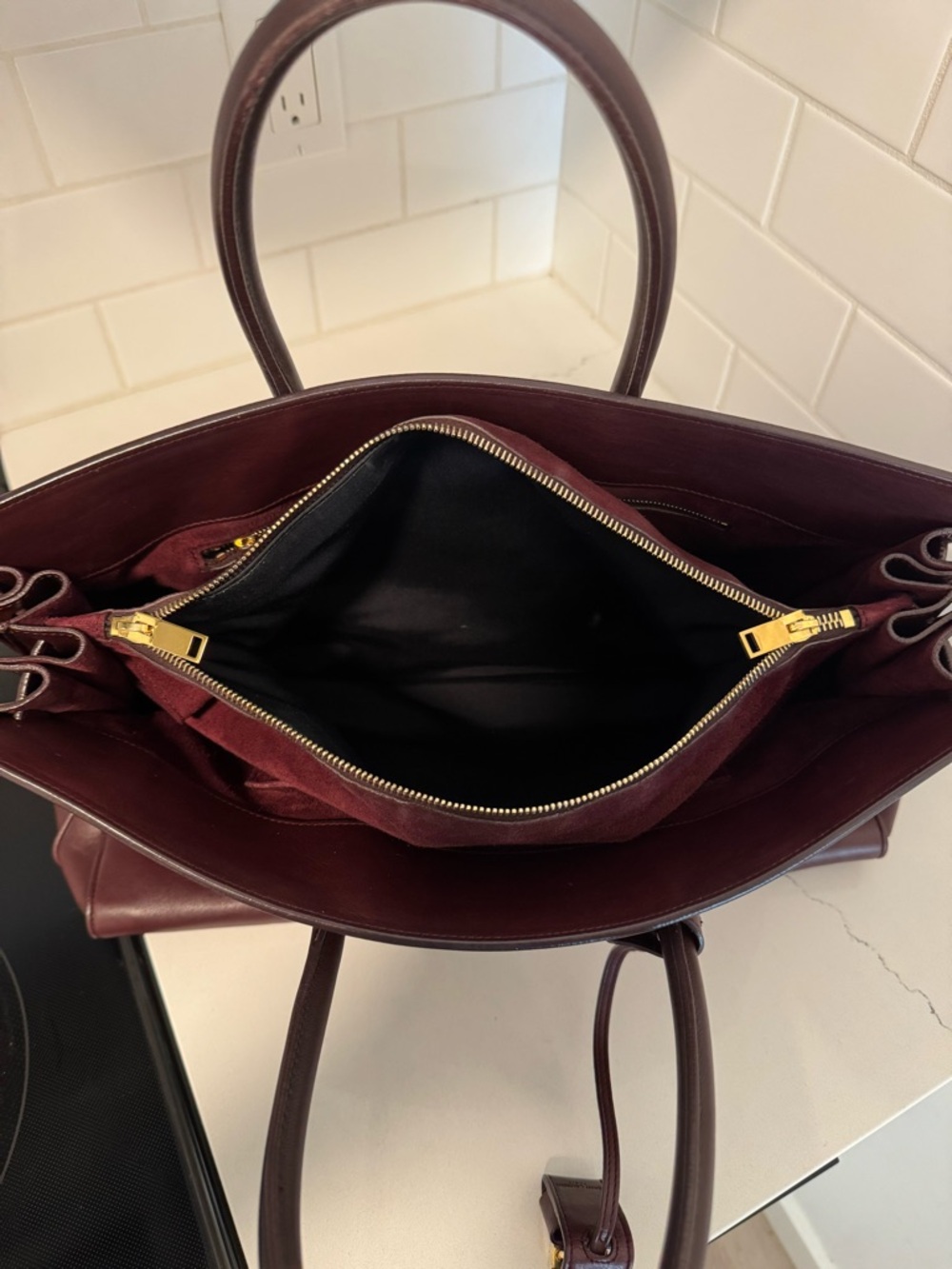 Saint Laurent Sac de Jour Large Bordeaux Leather Tote SDJ Gold Hardware Lock Key - Picture 14 of 16